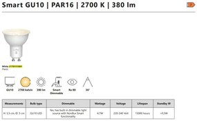 Bec LED Smart GU10 PAR16 2700K 380Lm