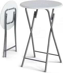 Deuba Masă de bar pliabilă Ø60 cm - albă cu decor de lemn