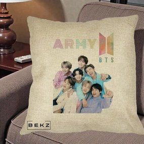 Perna Personalizata K-pop BTS ARMY Fotografie Grup Veseli, 40x40 cm, Crem, Husa Detasabila, Perna Inclusa, BEKZ®