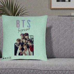 Perna Personalizata K-pop BTS Forever cu Foto Grup Negru, 40x40 cm, Verde Menta, Husa Detasabila, Perna Inclusa, BEKZ®
