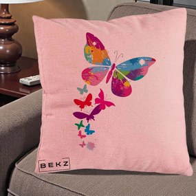 Perna Decorativa Fluturi Splash, 40x40 cm, Roz, Husa Detasabila, Perna Inclusa, BEKZ®