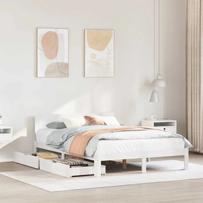 vidaXL Cadru de pat cu sertare, alb, 120x190 cm, lemn masiv pin