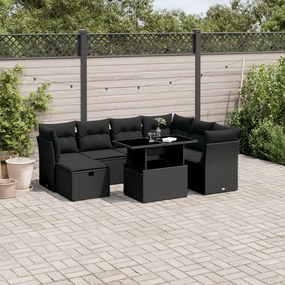 3274675 vidaXL Set mobilier de grădină cu perne, 8 piese, negru, poliratan