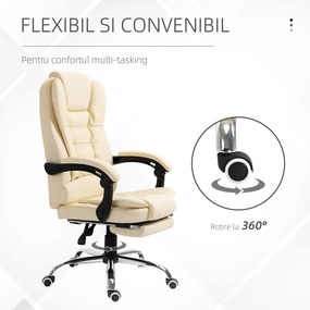 HOMCOM Scaun de Birou Executiv din Piele cu Spatar Pivotant Computer Ergonomic