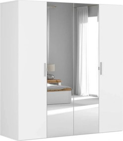 Dressing FLEX, alb, PAL, cu 4 usi si oglinda, 200x66x218 cm