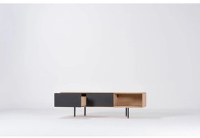 Comodă TV neagră/în culoare naturală din lemn de stejar 160x48 cm Fina – Gazzda