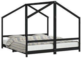 3200600 vidaXL Cadru de pat pentru copii negru 2x(90x190) cm lemn masiv de pin