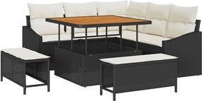 vidaXL Set de canapele pentru grădină cu pernă 8 pcs Negru poliratan