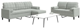 vidaXL Set de canapele cu perne, 3 piese, gri deschis, catifea