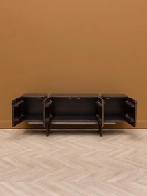 Comodă TV din lemn de mango și metal, cu 4 uși, maro antichizat, finisaj mat, 135×35×50 cm, „Mogadi"