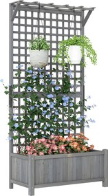 Outsunny Jardinieră înălțată cu spalier și acoperiș, cutie de plantare, pat de flori, rezistent la intemperii, lemn, 90 x 45 x 183 cm, gri închis | Aosom Romania