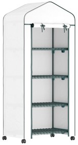 Outsunny Sera de polietilenă, seră, mini-seră, casa de plante, spațiu de germinare, 4 rafturi, 69 x 50 x 165 cm, alb | Aosom Romania