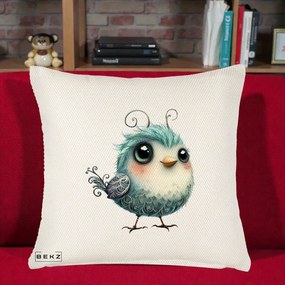 Perna Decorativa Pui Teal cu Aripioare Ornamentale, 40x40 cm, Crem Reliefat, Husa Detasabila, Perna Inclusa, BEKZ®