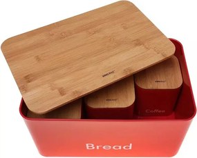 Set de cutii pentru pâine cu recipiente Kinghoff KH 1085, 4 buc., email, bambus/oțel, roșu