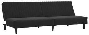 Canapea extensibila cu 2 locuri, negru, catifea Negru, Fara scaunel pentru picioare Fara scaunel pentru picioare