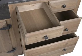 Set mobilier rustic de bucătărie din lemn de pin și blat din piatră neagră, 236 x 55 x 86 cm, „Cottage Kitchen Set"