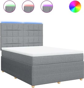 vidaXL Pat box spring cu saltea, gri deschis, 140x190 cm, textil