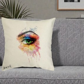 Perna Decorativa Ochi Verde Acuarela, 40x40 cm, Ecru, Husa Detasabila, Perna Inclusa, BEKZ®