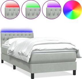 vidaXL Pat cu arcuri cu saltea și LED, gri deschis, 90x220 cm, catifea