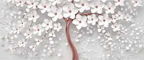 Tablou - Imaginea copacului alb cu flori albe, rosegold (120x50 cm)