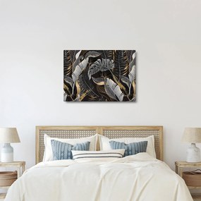 Tablou - Frunze tropicale, Galben - auriu (70x50 cm)