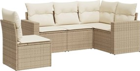 vidaXL Set canapele de grădină cu perne, 5 piese, bej, poliratan