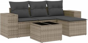 vidaXL Set canapea de grădină cu perne, 5 piese, gri, poliratan