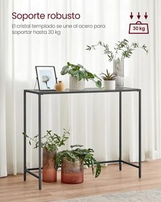 Consola living, 100 x 20 x 80 cm, sticla temperata / metal, gri inchis, Vasagle