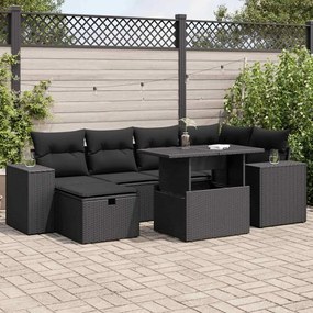 3327935 vidaXL Set mobilier de grădină cu perne, 8 piese, negru, poliratan