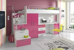 Supermobel Pat supraetajat pentru copii RAJ IVs COLOR, 80x200, orientare universale, alb/gri luciu