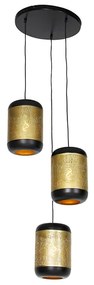 Lampă suspendată vintage neagră cu alamă rotundă 3 lumini - Kayleigh