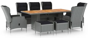 vidaXL Set mobilier exterior cu perne, 9 piese, gri deschis, poliratan