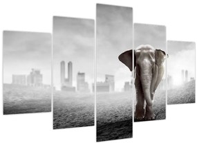 Tablou - Elefanți în oraș, versiunea alb-negru (150x105 cm)