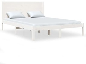 3104129 vidaXL Cadru de pat dublu, alb, 135x190 cm, lemn masiv