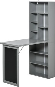 HOMCOM Birou Pliabil cu Bibliotecă, Tablă și Masă de Dining Rabatabilă, 98x51x153 cm, Gri închis | Aosom Romania