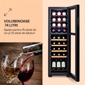 Klarstein Bovella 27 Duo +, frigider pentru vin cu două zone, 50l, 18 sticle, ușă din sticlă