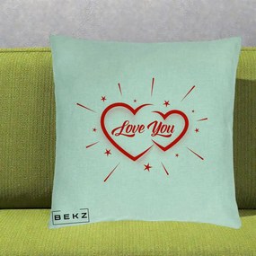 Cadou Romantic - Perna Personalizata Love You Doua Inimi, 40x40 cm, Verde Menta, Husa Detasabila, Perna Inclusa, BEKZ®