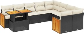 vidaXL Set canapele de grădină cu perne, 10 piese, negru, poliratan