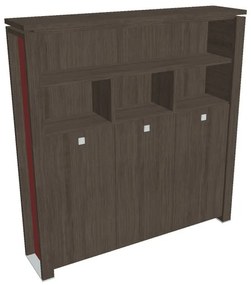 Dulap înalt pentru haine Verno+ S 200 x 46 x 210 cm, cu rafturi, stejar antracit / roșu