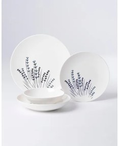 Set de veselă din porțelan, 24 piese, alb/albastru