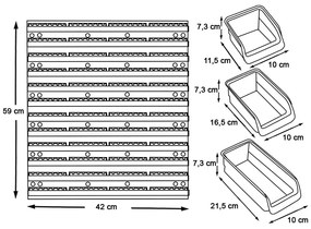 Panou de perete cu suporturi pentru scule si suruburi, 43 piese