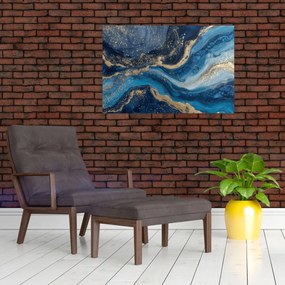 Tablou - Marmură abstractă albastru-aurie (90x60 cm)