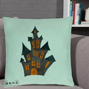 Perna Decorativa Halloween Casa Bantuita Minimalista, 40x40 cm, Verde Menta, Husa Detasabila, Perna Inclusa, BEKZ®