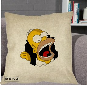 Perna Personalizata Homer Simpson Surpriza, 40x40 cm, Crem, Husa Detasabila, Perna Inclusa, BEKZ®