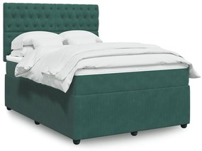 3294667 vidaXL Pat box spring cu saltea, verde închis, 140x200 cm, catifea