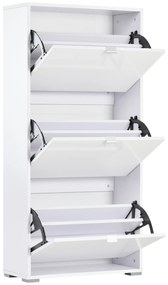 HOMCOM Dulap de Pantofi Dulap de pantofi cu 3 uși rabatabile 3 Compartimente din lemn 60L x 26l x 124Î cm Alb lucios | Aosom Romania