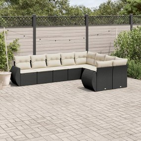 3254173 vidaXL Set mobilier de grădină cu perne, 9 piese, negru, poliratan