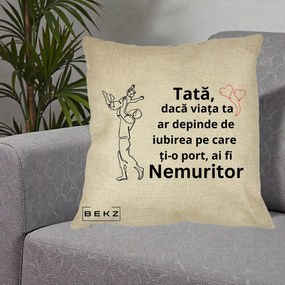 Cadou pentru Tata - Perna Personalizata Tata Nemuritor Joaca in Aer, 40x40 cm, Crem, Husa Detasabila, Perna Inclusa, BEKZ®