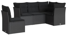 3217635 vidaXL Set mobilier de grădină cu perne, 5 piese, negru, poliratan