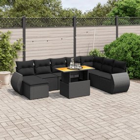 3272329 vidaXL Set mobilier de grădină cu perne, 9 piese, negru, poliratan